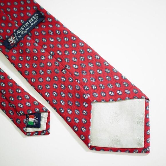 Austin Reed Regent Street Red Blue Paisley Geometric Print Short Silk‎ Tie - Picture 5 of 6